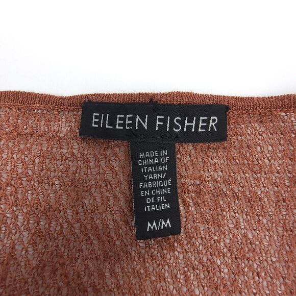EILEEN FISHER Sheer Linen Asymmetrical Tunic Lagenlook Sweater Top Medium Brown - Picture 2 of 6